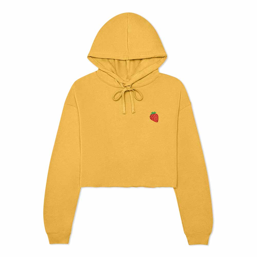 Dalix Strawberry Embroidered Fleece Cropped Hoodie Cold Fall Winter Women in Heather Mustard 2XL XX-Large