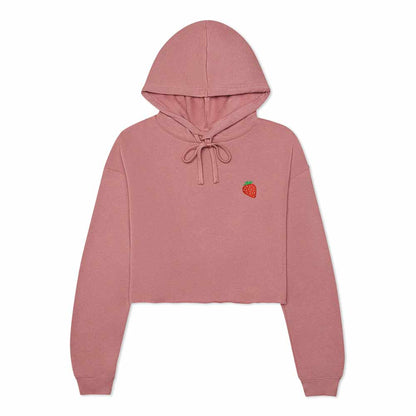 Dalix Strawberry Embroidered Fleece Cropped Hoodie Cold Fall Winter Women in Mauve 2XL XX-Large