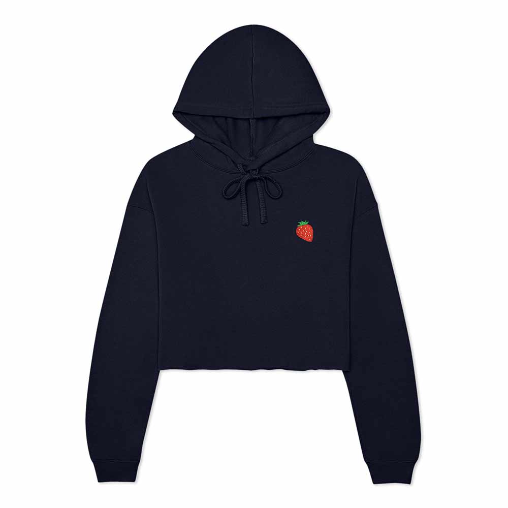 Dalix Strawberry Embroidered Fleece Cropped Hoodie Cold Fall Winter Women in Navy Blue 2XL XX-Large