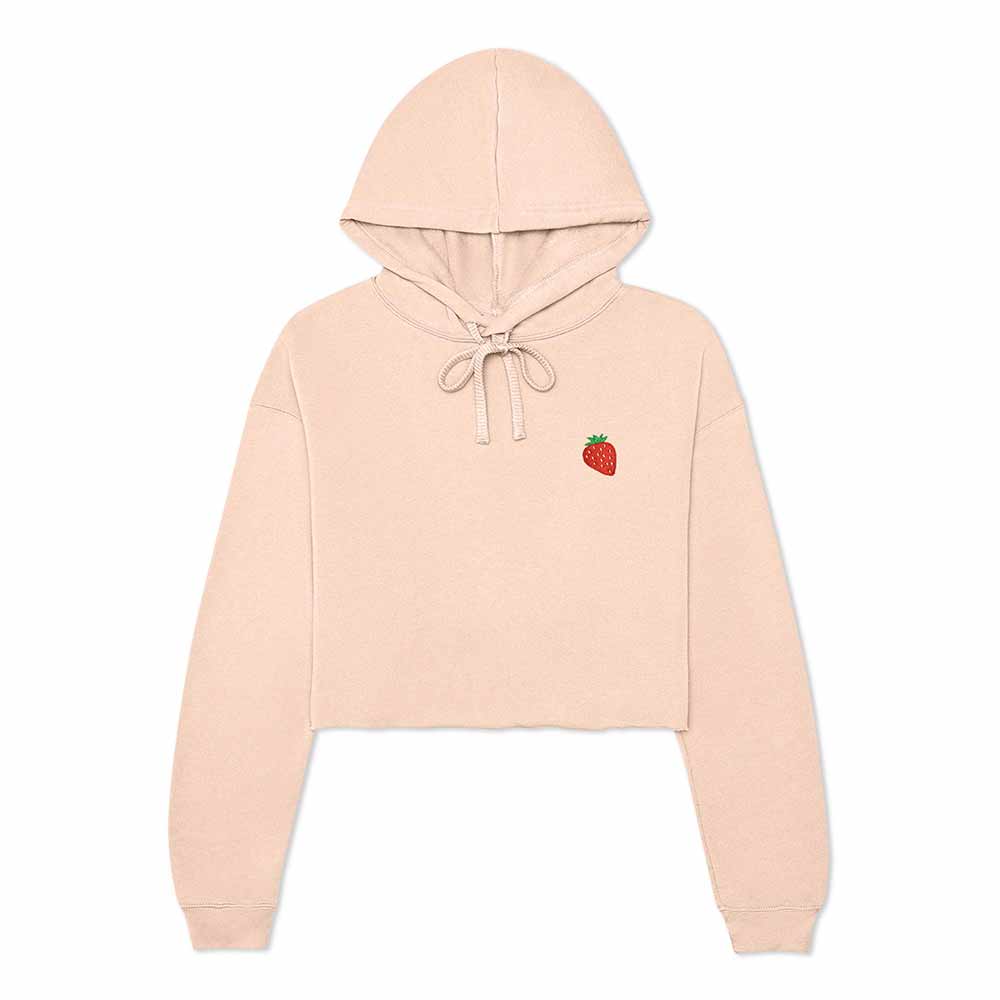 Dalix Strawberry Embroidered Fleece Cropped Hoodie Cold Fall Winter Women in Peach 2XL XX-Large