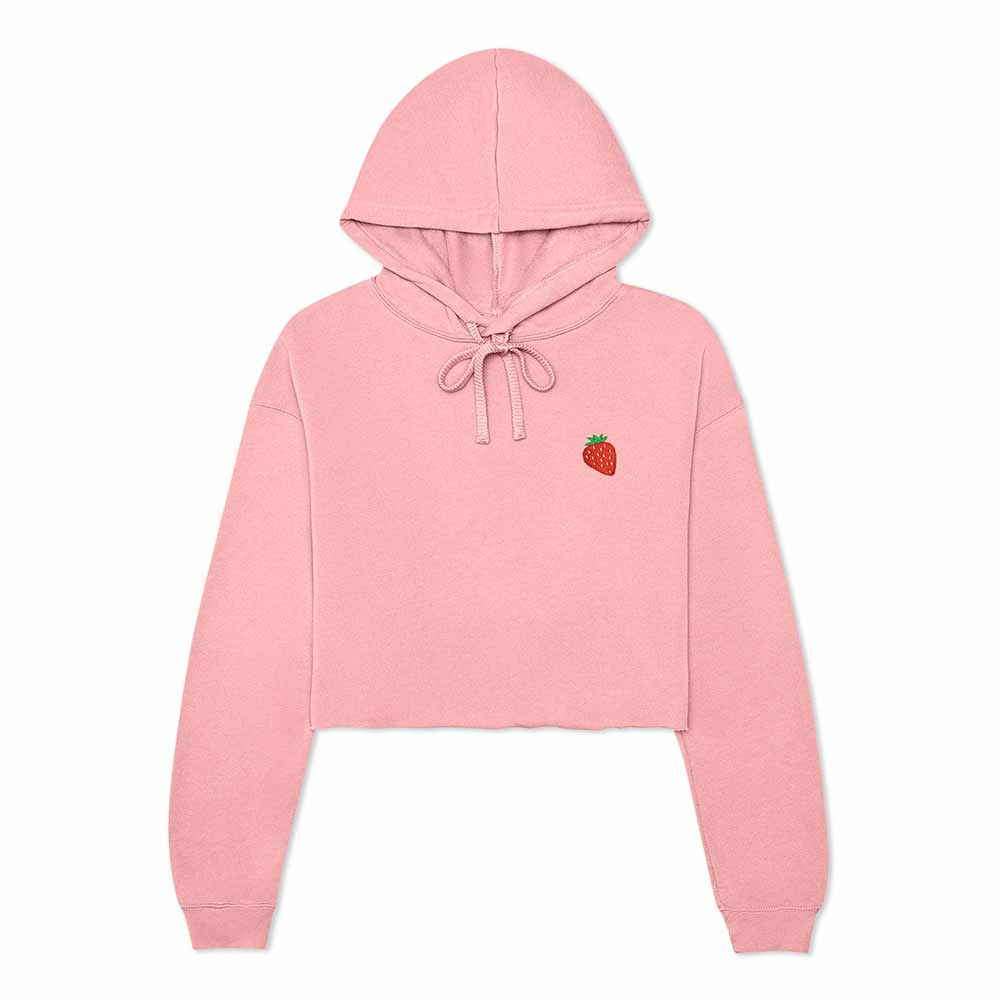 Dalix Strawberry Embroidered Fleece Cropped Hoodie Cold Fall Winter Women in Pink 2XL XX-Large