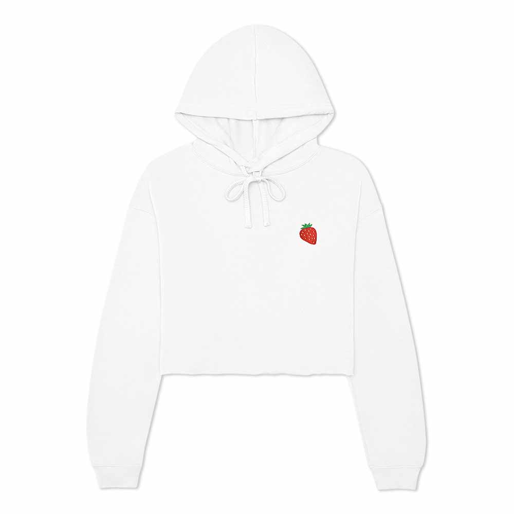 Dalix Strawberry Embroidered Fleece Cropped Hoodie Cold Fall Winter Women in White 2XL XX-Large