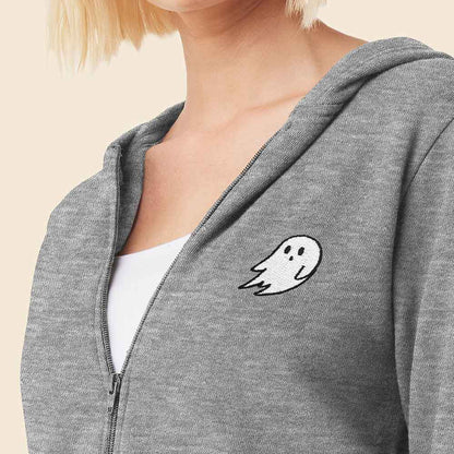 Dalix Ghost Embroidered Fleece Zip Hoodie Cold Fall Winter Women in Athletic Heather XL X-Large