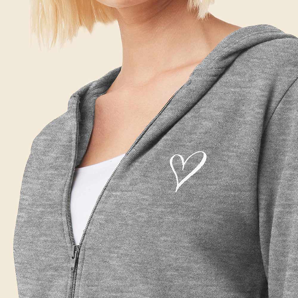 Dalix Heart Embroidered Fleece Cropped Zip Hoodie Cold Fall Winter Womens 2XL XX-Large
