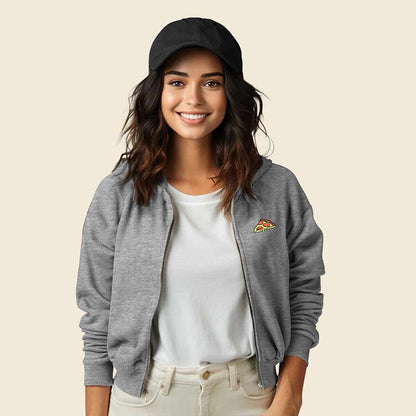 Dalix Pizza Embroidered Fleece Cropped Zip Hoodie Cold Fall Winter Womens in Athletic Heather 2XL XX-Large