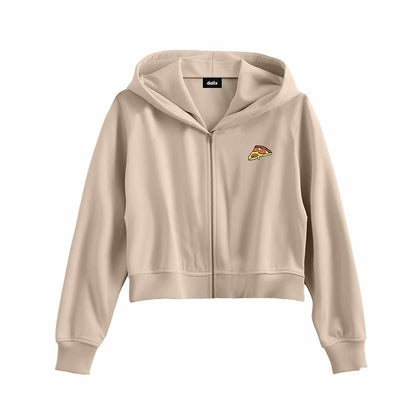 Dalix Pizza Embroidered Fleece Cropped Zip Hoodie Cold Fall Winter Womens in Tan 2XL XX-Large