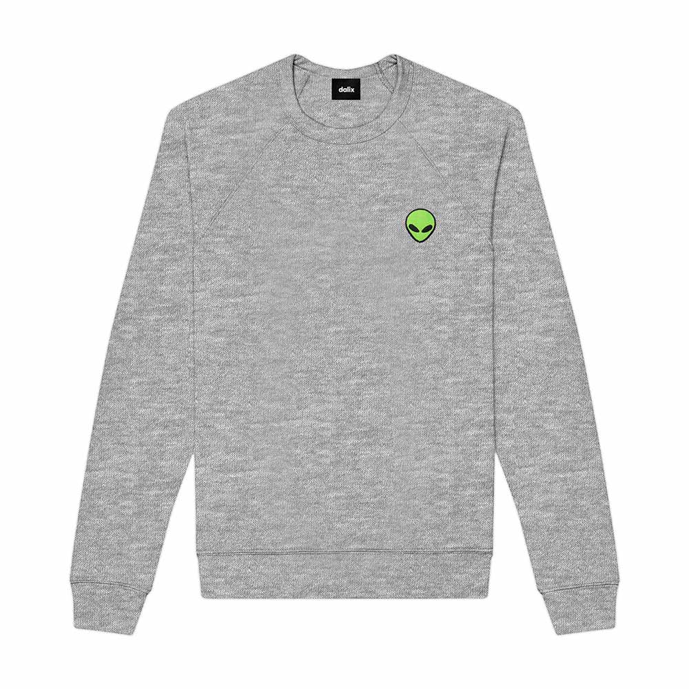 Dalix Alien Embroidered Fleece Crewneck Long Sleeve Sweatshirt Mens in Athletic Heather 2XL XX-Large