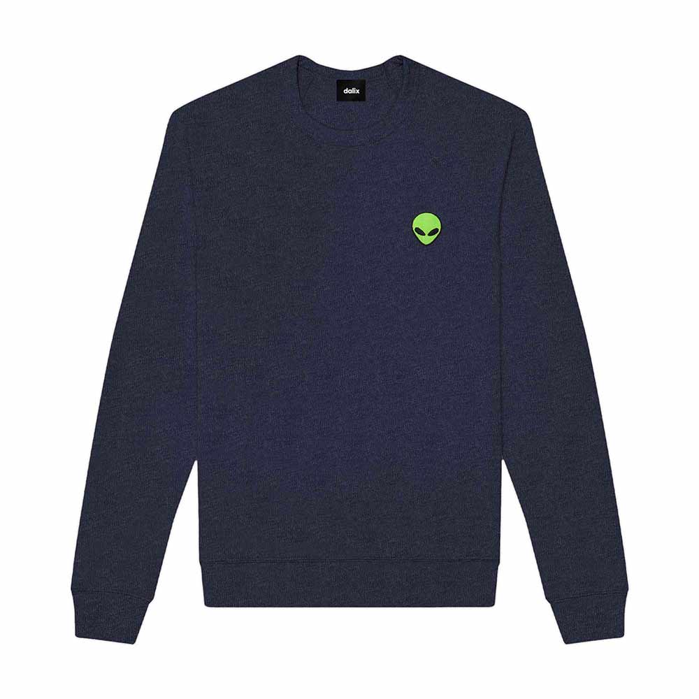 Dalix Alien Embroidered Fleece Crewneck Long Sleeve Sweatshirt Mens in Heather Navy 2XL XX-Large