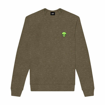 Dalix Alien Embroidered Fleece Crewneck Long Sleeve Sweatshirt Mens in Heather Olive 2XL XX-Large