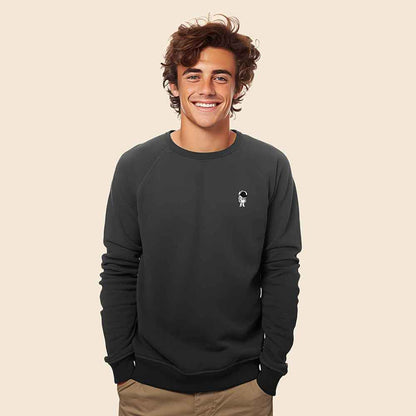 Dalix Astronaut Embroidered Crewneck Fleece Sweatshirt Pullover Mens in Asphalt Gray XL X-Large