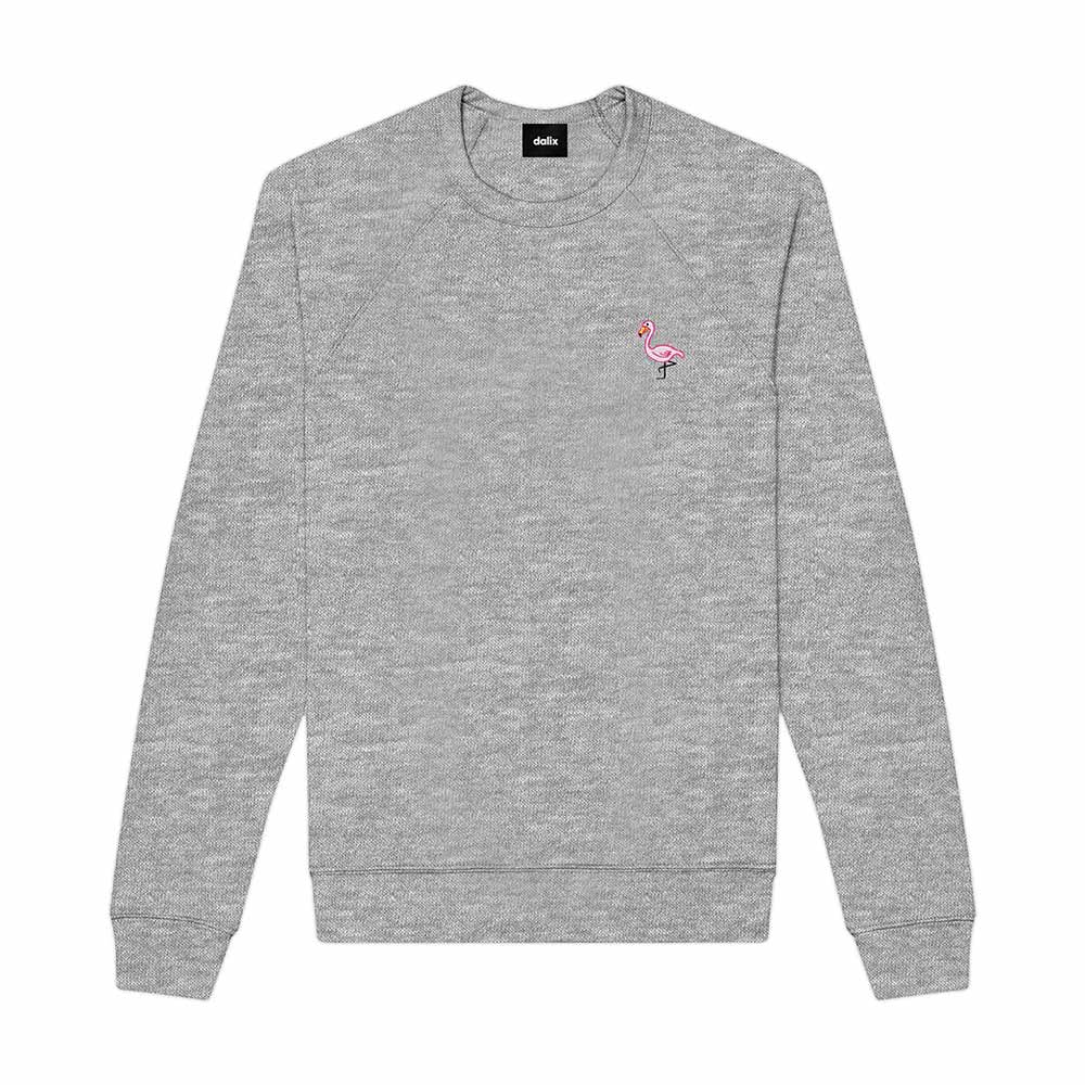 Dalix Flamingo Embroidered Fleece Crewneck Long Sleeve Sweatshirt Mens in Athletic Heather 2XL XX-Large