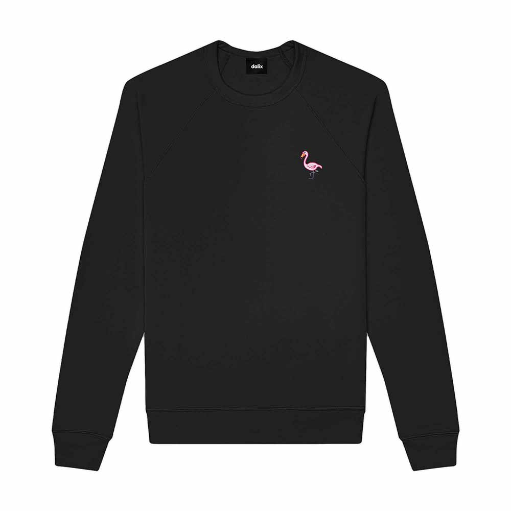 Dalix Flamingo Embroidered Fleece Crewneck Long Sleeve Sweatshirt Mens in Black 2XL XX-Large