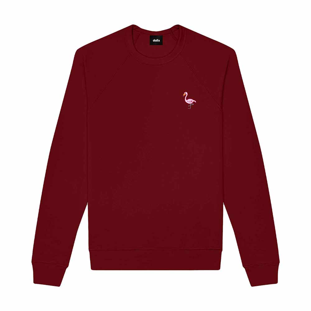 Dalix Flamingo Embroidered Fleece Crewneck Long Sleeve Sweatshirt Mens in Cardinal Red 2XL XX-Large