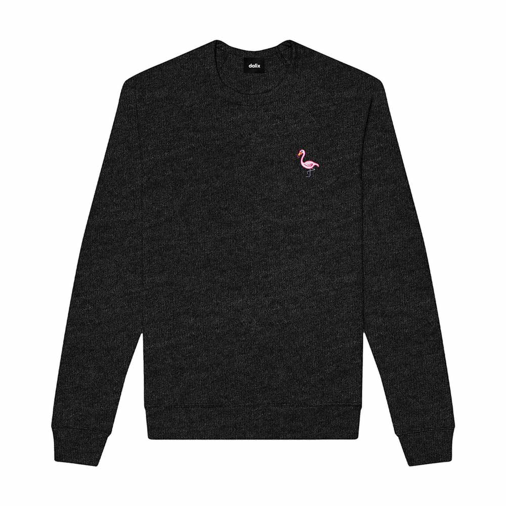 Dalix Flamingo Embroidered Fleece Crewneck Long Sleeve Sweatshirt Mens in Dark Heather 2XL XX-Large