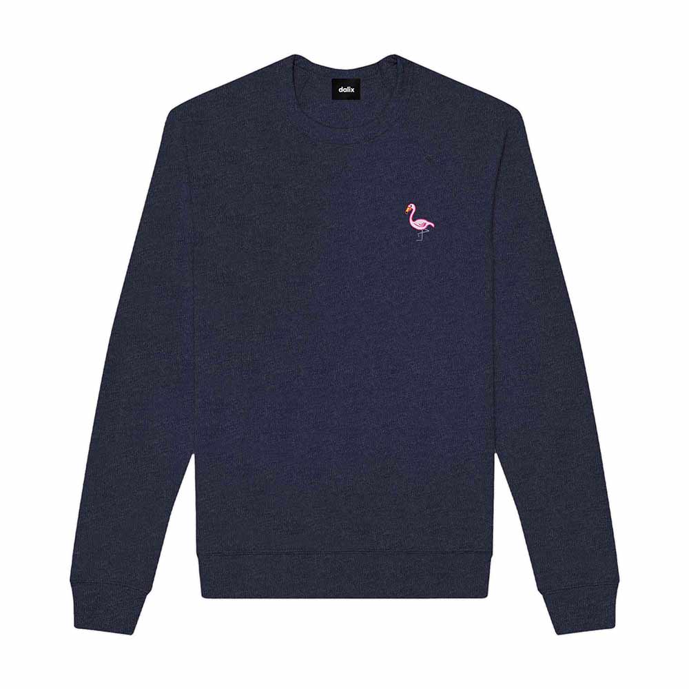 Dalix Flamingo Embroidered Fleece Crewneck Long Sleeve Sweatshirt Mens in Heather Navy 2XL XX-Large