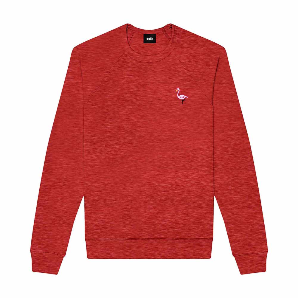 Dalix Flamingo Embroidered Fleece Crewneck Long Sleeve Sweatshirt Mens in Heather Red 2XL XX-Large