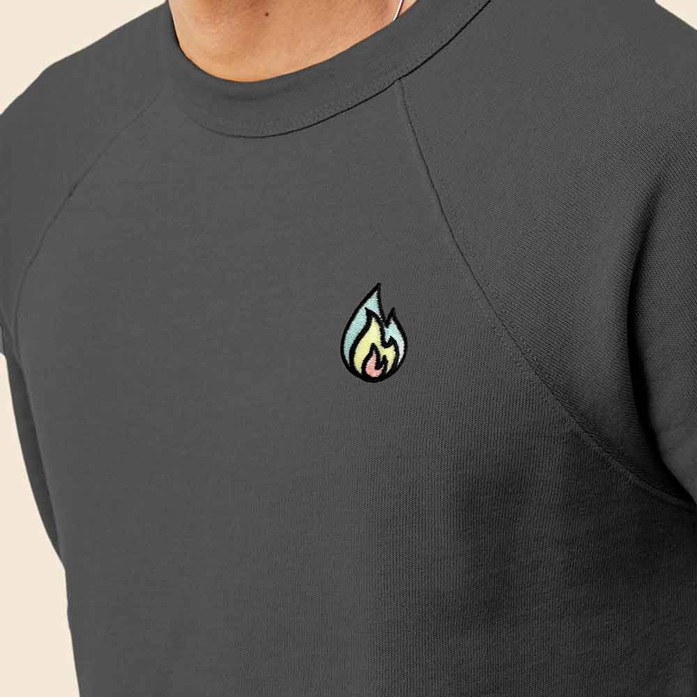 Dalix Fire Embroidered Crewneck Fleece Sweatshirt Pullover Glow in the Dark Mens in Cardinal Red M Medium