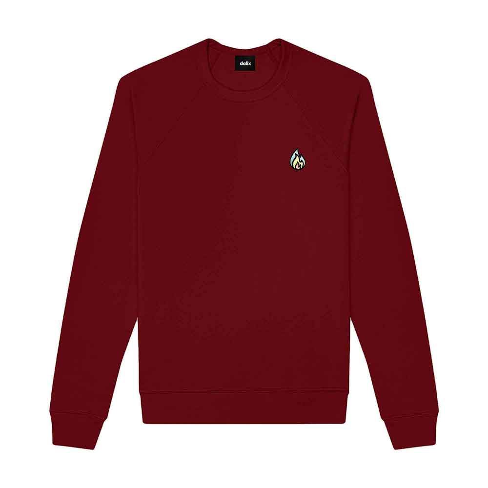 Dalix Fire Embroidered Crewneck Fleece Sweatshirt Pullover Glow in the Dark Mens in Heather Red S Small