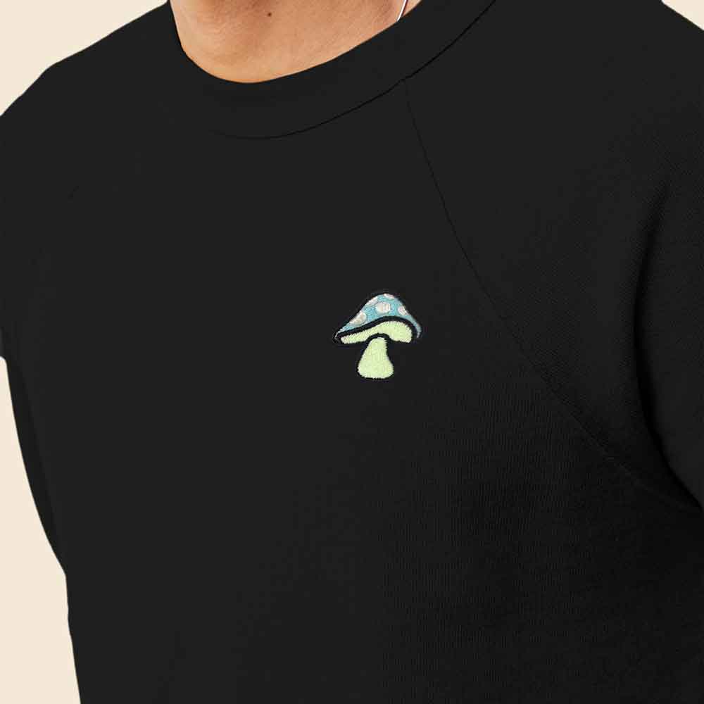 Dalix Mushroom (Glow in the Dark) Embroidered Fleece Sweatshirt Pullover Mens in Dark Heather S Small