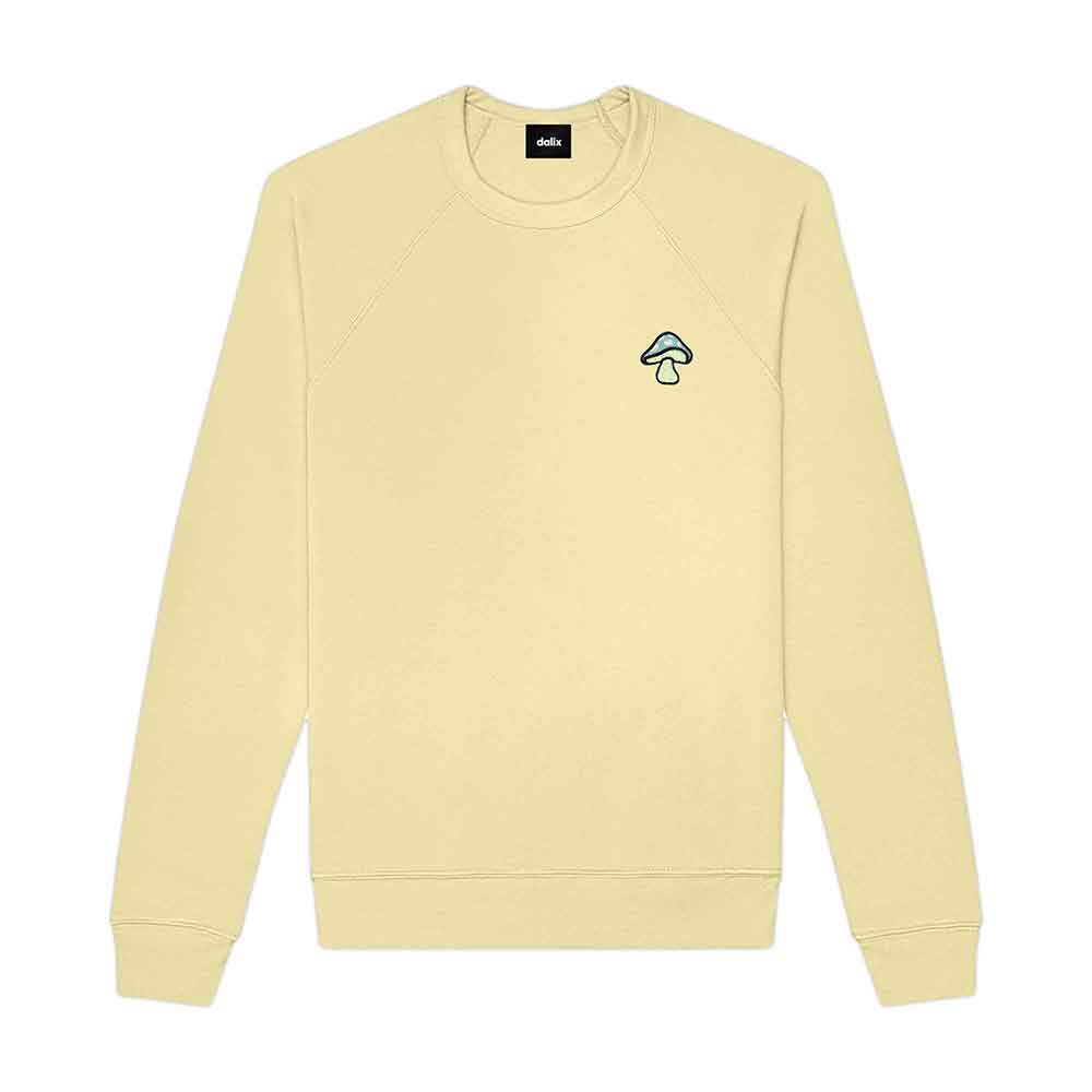 Dalix Mushroom (Glow in the Dark) Embroidered Fleece Sweatshirt Pullover Mens in Natural M Medium