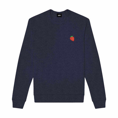 Dalix Strawberry Embroidered Fleece Crewneck Long Sleeve Sweatshirt Mens in Heather Navy 2XL XX-Large