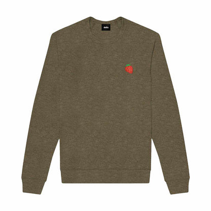 Dalix Strawberry Embroidered Fleece Crewneck Long Sleeve Sweatshirt Mens in Heather Olive 2XL XX-Large