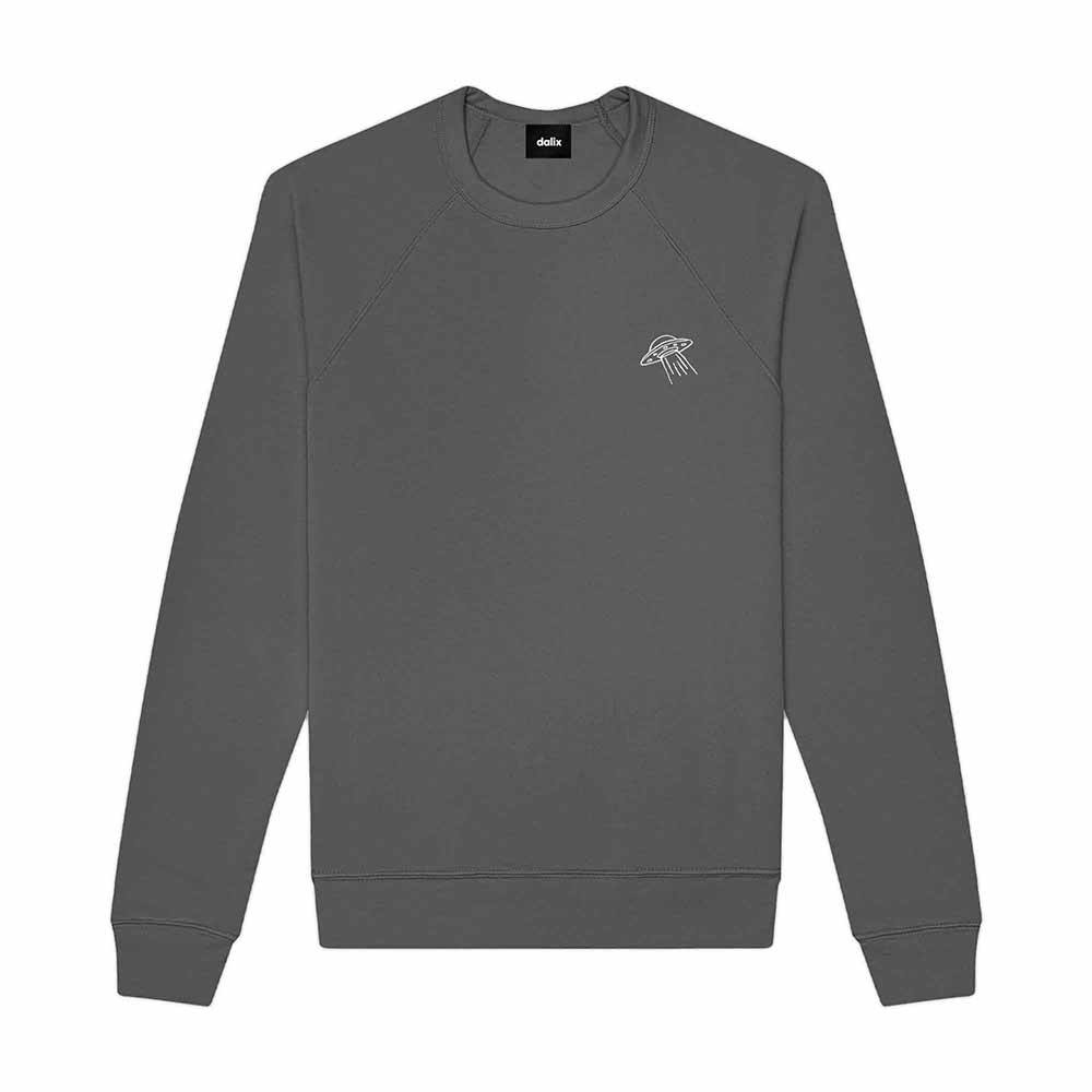 Dalix UFO Embroidered Fleece Crewneck Long Sleeve Sweatshirt Mens in Asphalt Gray 2XL XX-Large