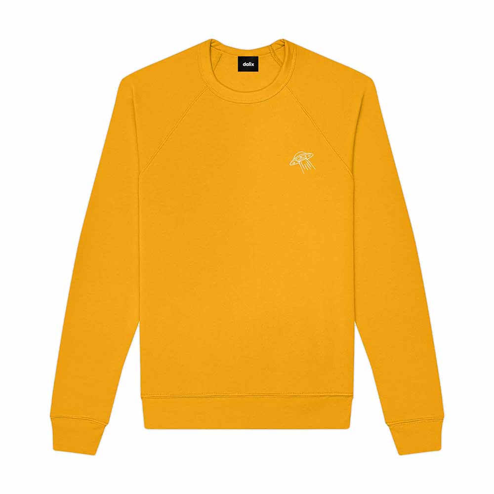 Dalix UFO Embroidered Fleece Crewneck Long Sleeve Sweatshirt Mens in Gold 2XL XX-Large