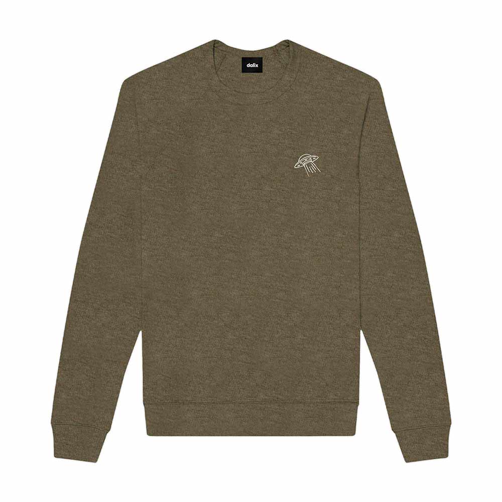 Dalix UFO Embroidered Fleece Crewneck Long Sleeve Sweatshirt Mens in Heather Olive 2XL XX-Large