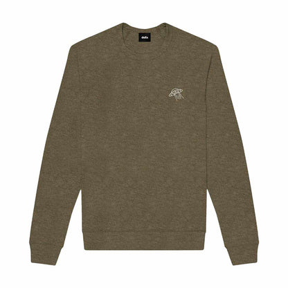 Dalix UFO Embroidered Fleece Crewneck Long Sleeve Sweatshirt Mens in Heather Olive 2XL XX-Large