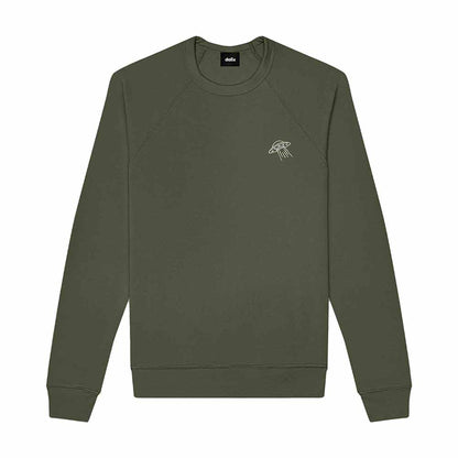 Dalix UFO Embroidered Fleece Crewneck Long Sleeve Sweatshirt Mens in Military Green 2XL XX-Large