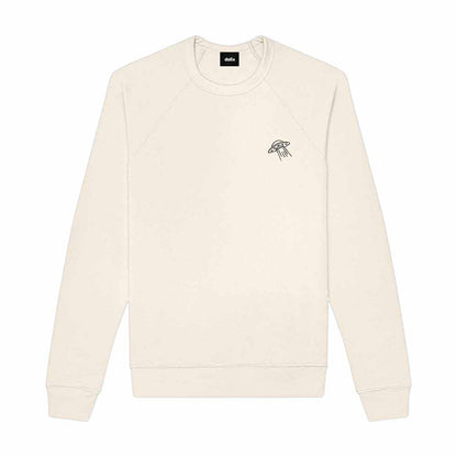 Dalix UFO Embroidered Fleece Crewneck Long Sleeve Sweatshirt Mens in Natural 2XL XX-Large