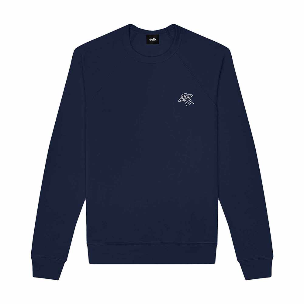 Dalix UFO Embroidered Fleece Crewneck Long Sleeve Sweatshirt Mens in Navy Blue 2XL XX-Large