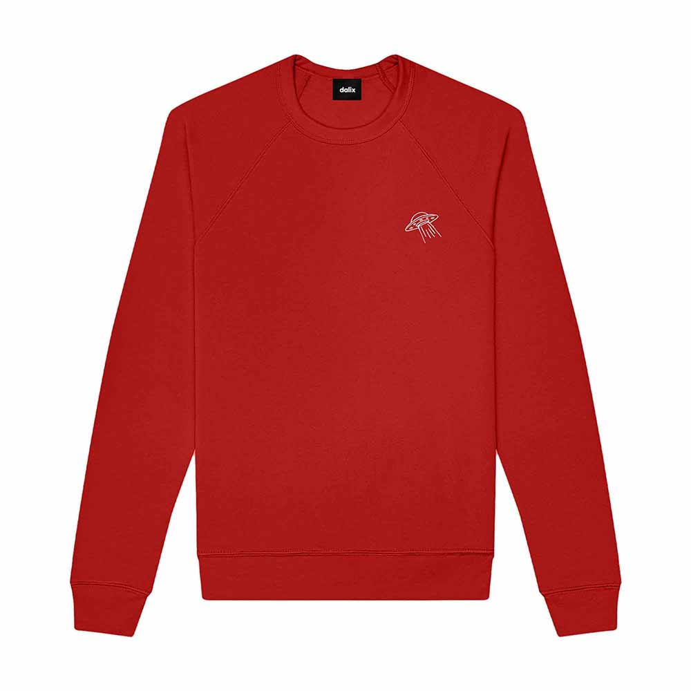 Dalix UFO Embroidered Fleece Crewneck Long Sleeve Sweatshirt Mens in Cardinal Red 2XL XX-Large